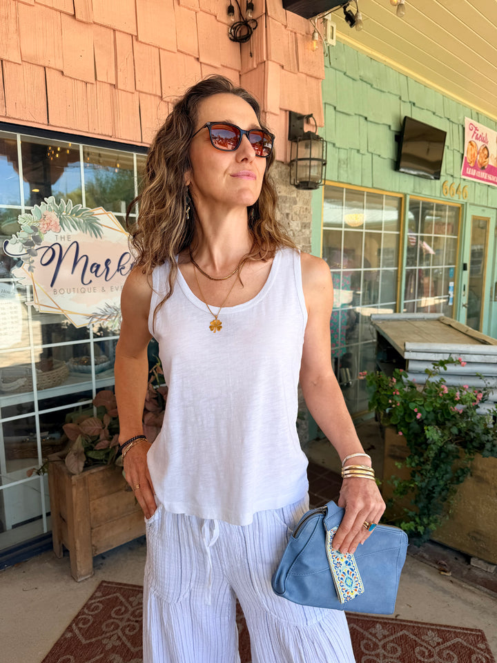 XCVI Etano Jersey Scoop Neck Tank White