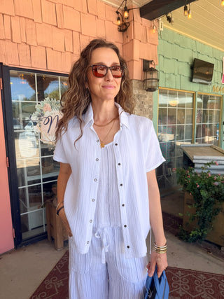 XCVI Creston Gauze Top White