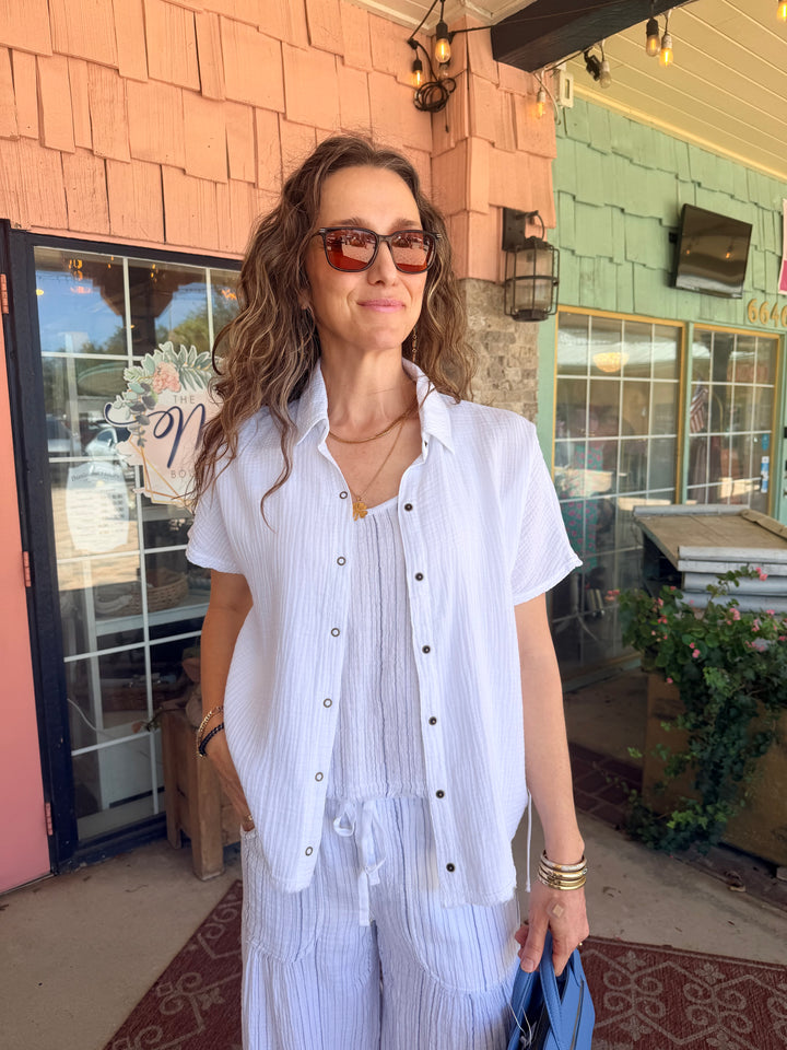 XCVI Creston Gauze Top White