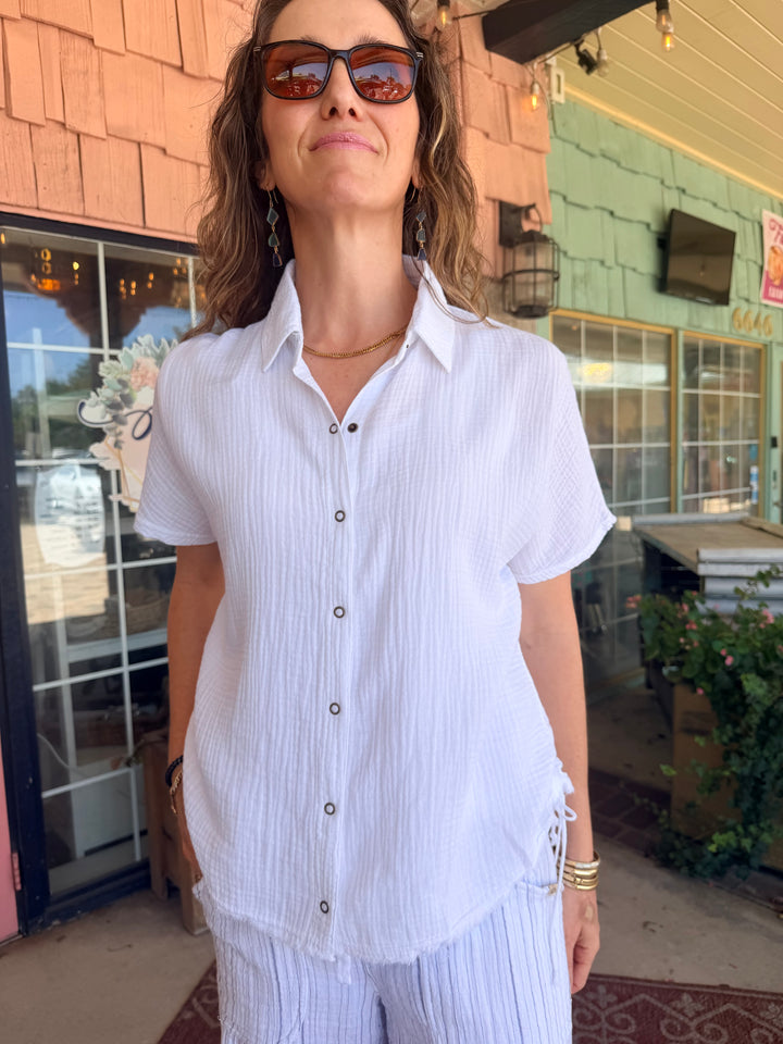 XCVI Creston Gauze Top White