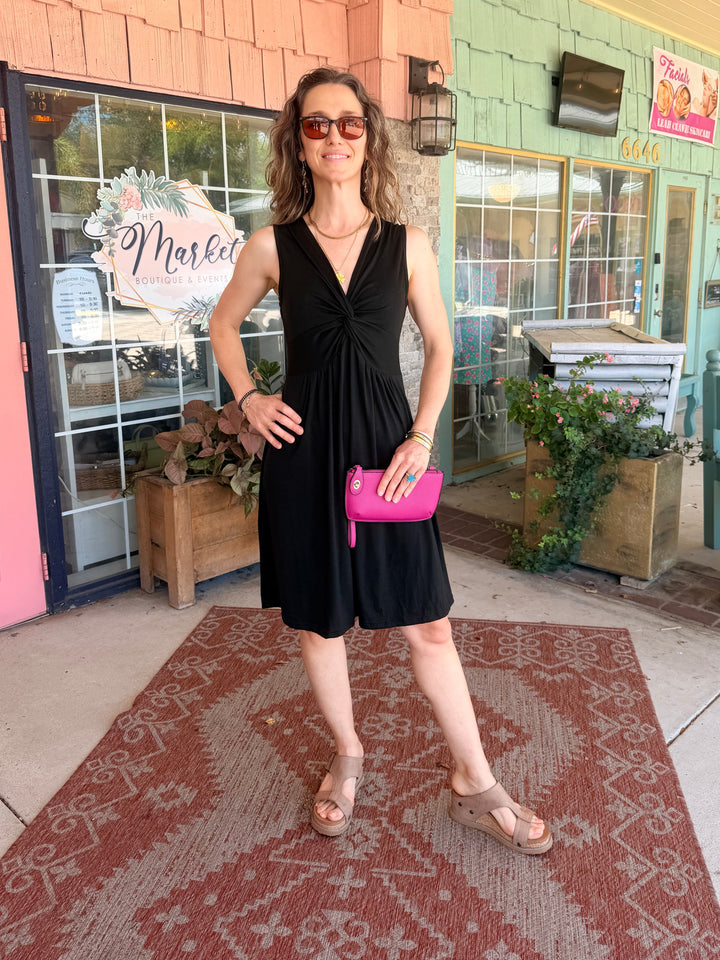 Sleeveless Twist Front V-Neck Knit Dress