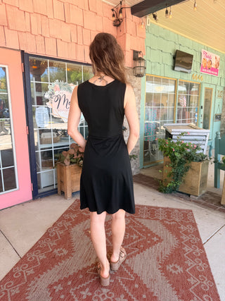 Sleeveless Twist Front V-Neck Knit Dress