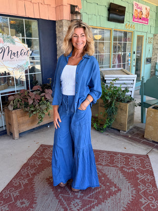 XCVI Zain Indigo Twill Tiered Wide Leg Etiolate Wash