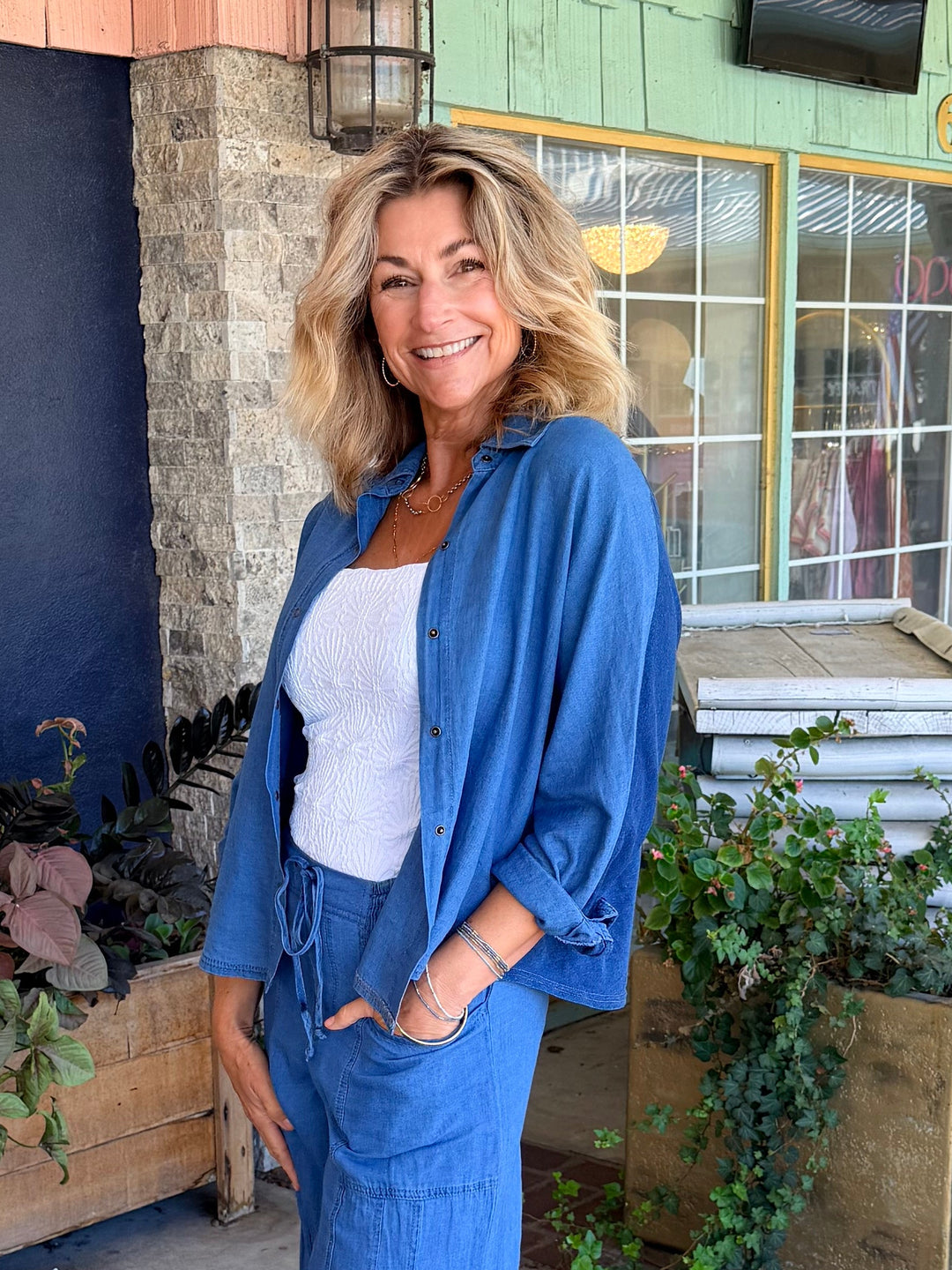 XCVI Abena Indigo Twill Snap-Up Top Etiolate Wash