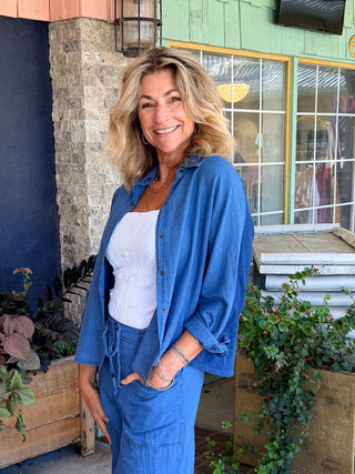 XCVI Abena Indigo Twill Snap-Up Top Etiolate Wash