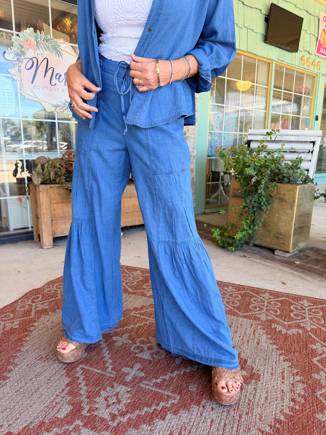 XCVI Zain Indigo Twill Tiered Wide Leg Etiolate Wash