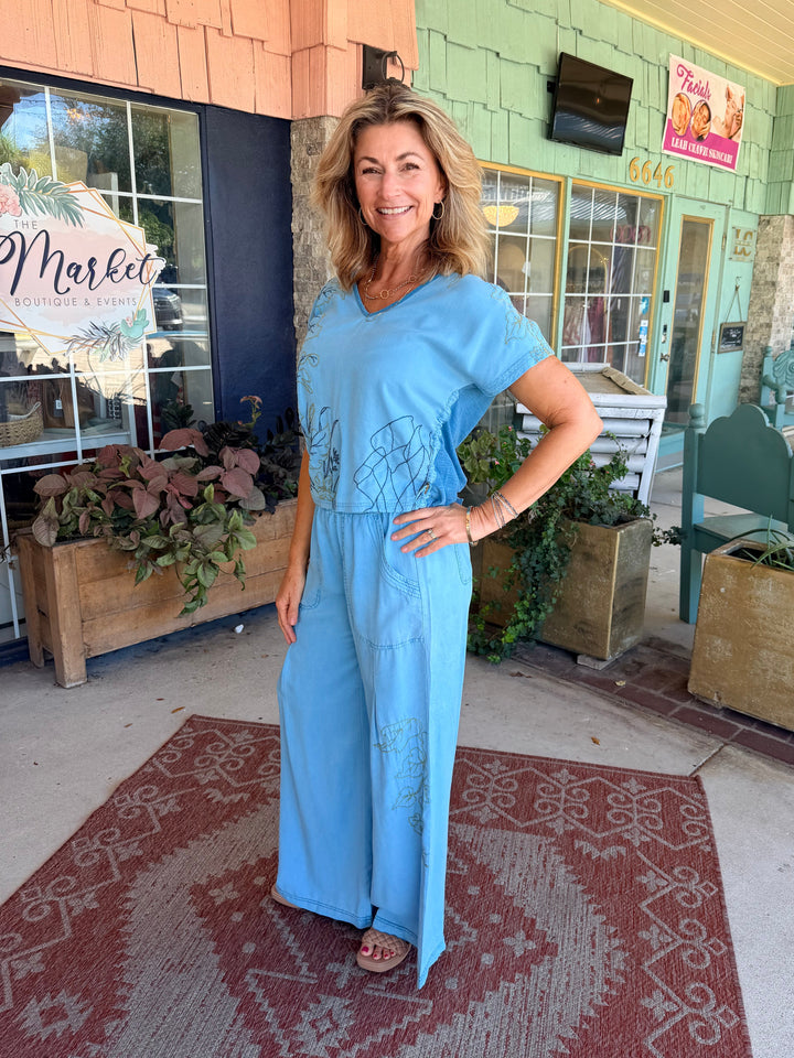 XCVI Embroidered Dacia Twill Pleated Pant Aztec Sky Pigment