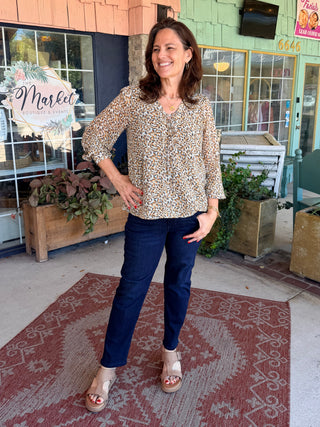 Liverpool Long Sleeve Lace Up Front Woven Blouse Gold Multi Blue