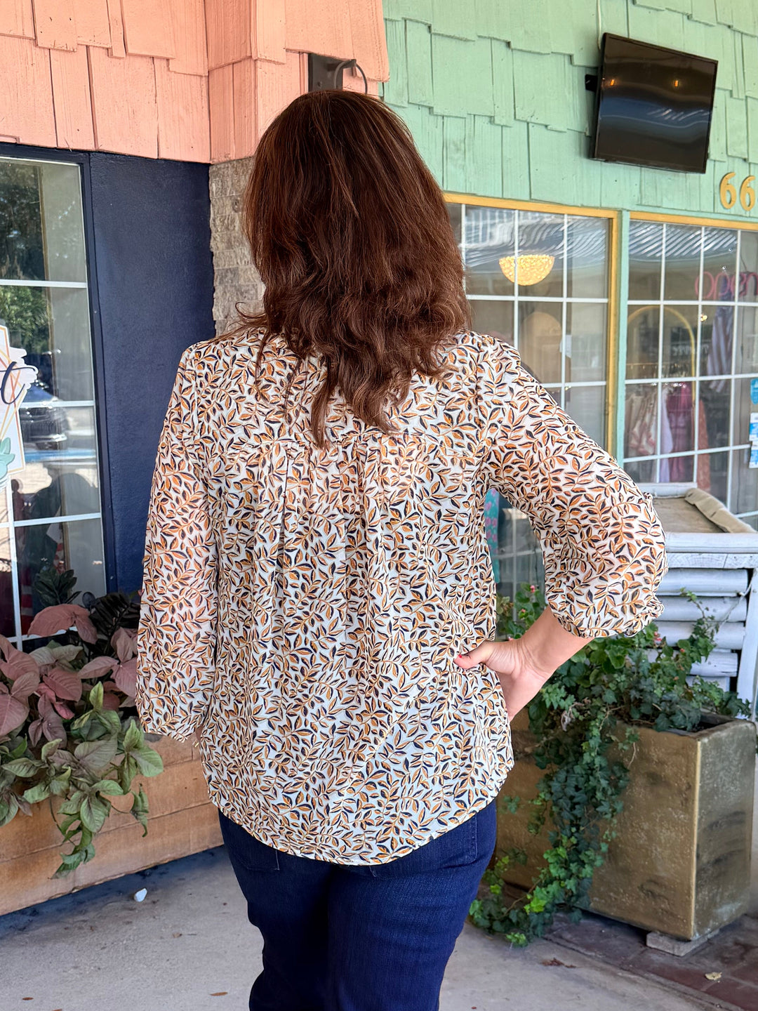 Liverpool Long Sleeve Lace Up Front Woven Blouse Gold Multi Blue