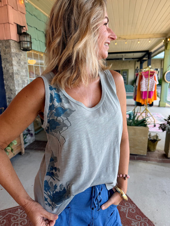 XCVI Printed Etano Jersey Tank Masterpiece Pigment