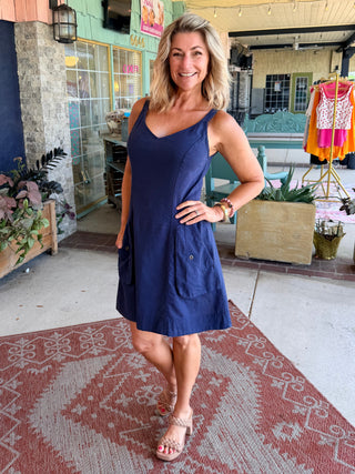 XCVI Wearables Ocie Cotton Linen Tank Dress Navy