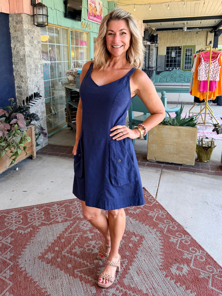 XCVI Wearables Ocie Cotton Linen Tank Dress Navy