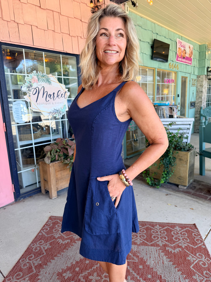 XCVI Wearables Ocie Cotton Linen Tank Dress Navy