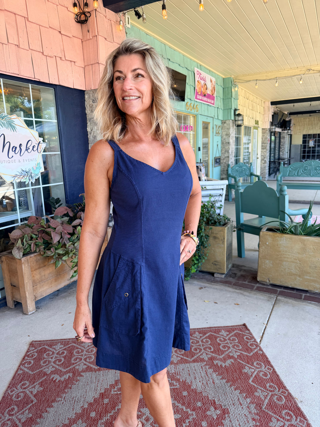 XCVI Wearables Ocie Cotton Linen Tank Dress Navy