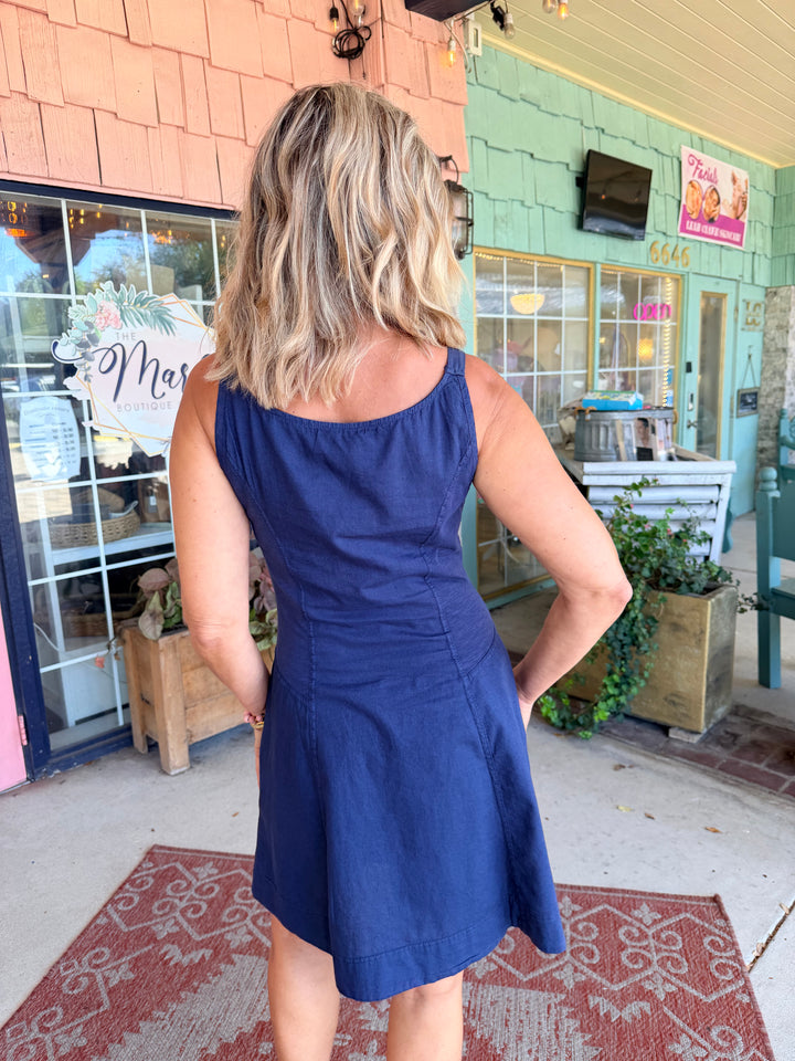 XCVI Wearables Ocie Cotton Linen Tank Dress Navy
