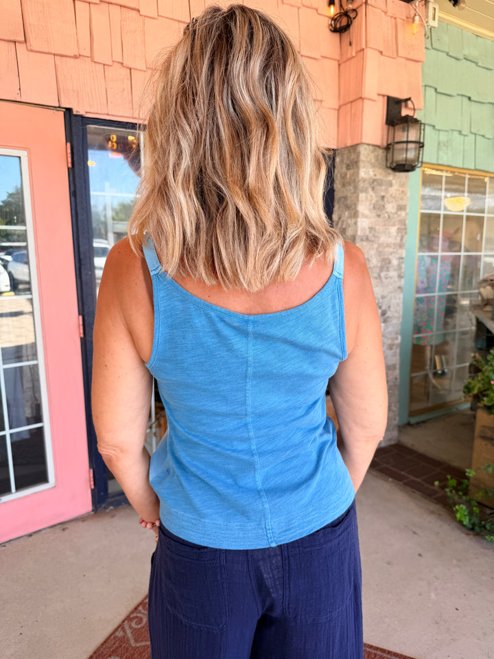 XCVI Embroidered Faizon Twill Tank Aztec Sky Pigment