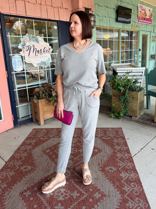 XCVI Wearables Kiefer Slim Leg Crepe Knit Pant  in Soft Pebble Pigment