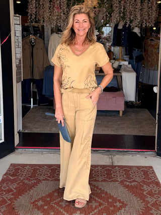 XCVI Embroidered Dashell Twill Top Sepia Pigment