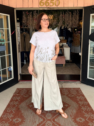 XCVI Wearables Shaun Twill Wide-Leg Crop Whitecap Pigment