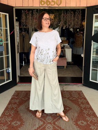 XCVI Wearables Shaun Twill Wide-Leg Crop Whitecap Pigment
