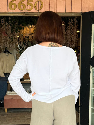 XCVI Wearables Annika Long Sleeve Boat Neck Top  in White