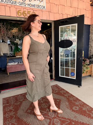 XCVI Edsel Twill Snap-Up Dress English Moss