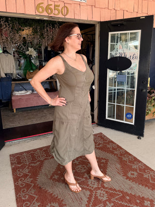 XCVI Edsel Twill Snap-Up Dress English Moss
