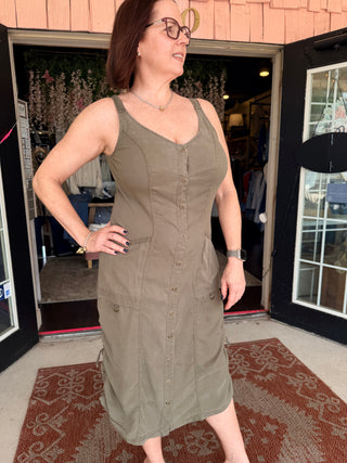 XCVI Edsel Twill Snap-Up Dress English Moss
