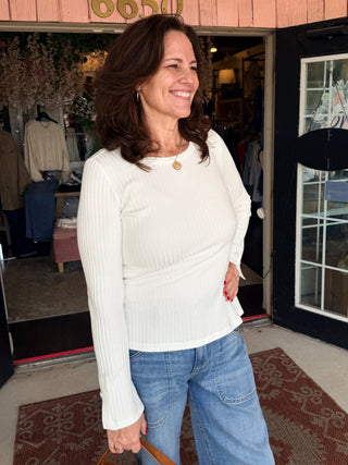 Liverpool Long Sleeve Scoop Neck Knit Top Snow