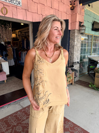 XCVI Embroidered Faizon Twill Tank Sepia Pigment