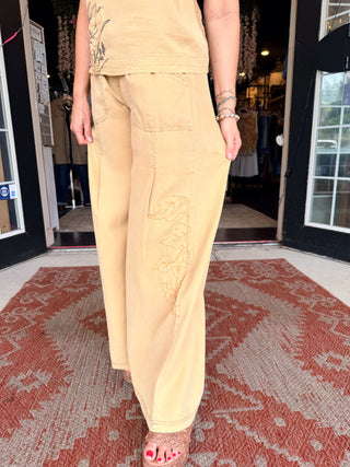 XCVI Embroidered Dacia Twill Pleated Pant Sepia Pigment