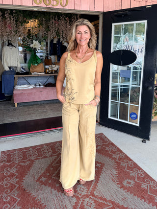 XCVI Embroidered Dacia Twill Pleated Pant Sepia Pigment
