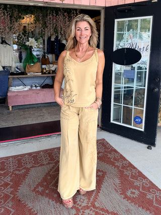 XCVI Embroidered Faizon Twill Tank Sepia Pigment