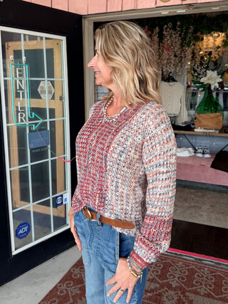 Charlie B Novelty Long Sleeve Drop Shoulder Sweater Rosebud