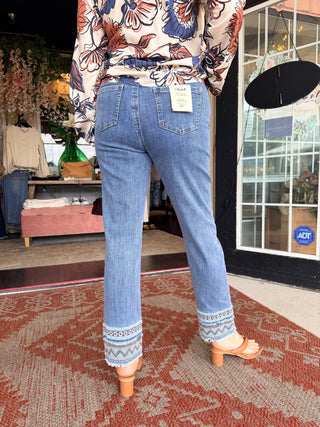 Charlie B Slim Leg Embroidered Hem Jeans