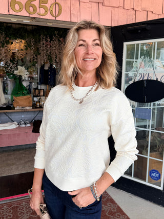 Charlie B Floral Crewneck Sweater Cream