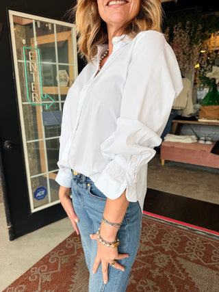 Liverpool Adjustable Sleeve Button Front Woven Top White