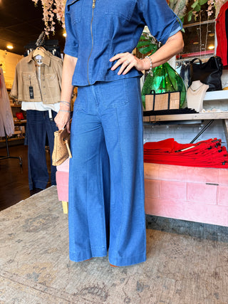 XCVI Wearables Miller Indigo Twill Wide Leg Trouser Coruscate Wash