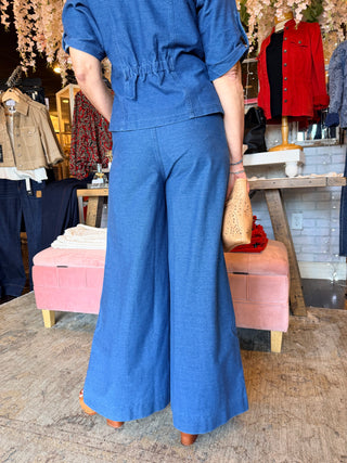 XCVI Wearables Miller Indigo Twill Wide Leg Trouser Coruscate Wash