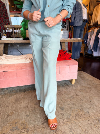XCVI Wearables Riven Twill Wide Leg Pull-On Pant Thunderclap Pigment