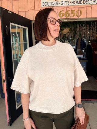 Tribal Lightweight Drop Shoulder Crew Neck Elbow Sleeve Sweater Cream