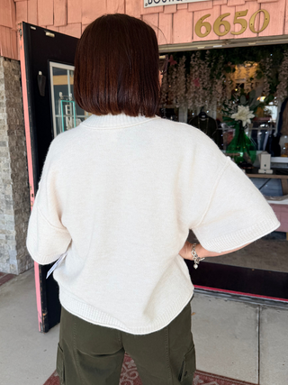 Tribal Lightweight Drop Shoulder Crew Neck Elbow Sleeve Sweater Cream
