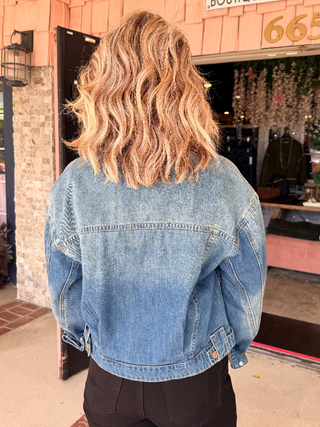 Tribal Casual Long Sleeve Waist Lenght Denim Jacket Fountain