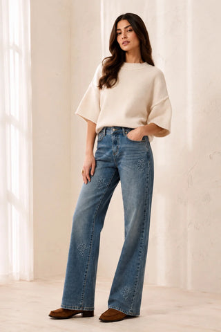 Tribal Sophia Curvy Straight Leg Embroidered Jeans