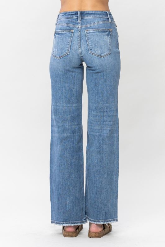 82514 FINAL SALE Judy Blue Mid-Rise Vintage Wash Wide Leg Jeans - Sizes 0-22W