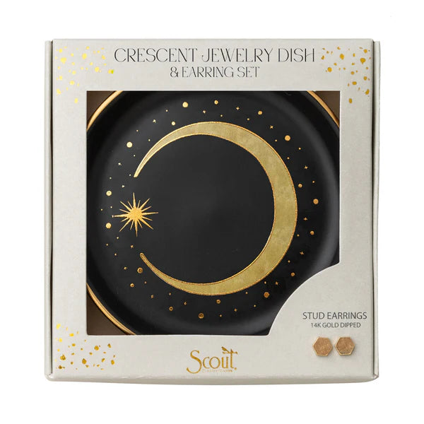 Scout Jewelry Dish &amp; Stud Earring Set - Crescent/Black