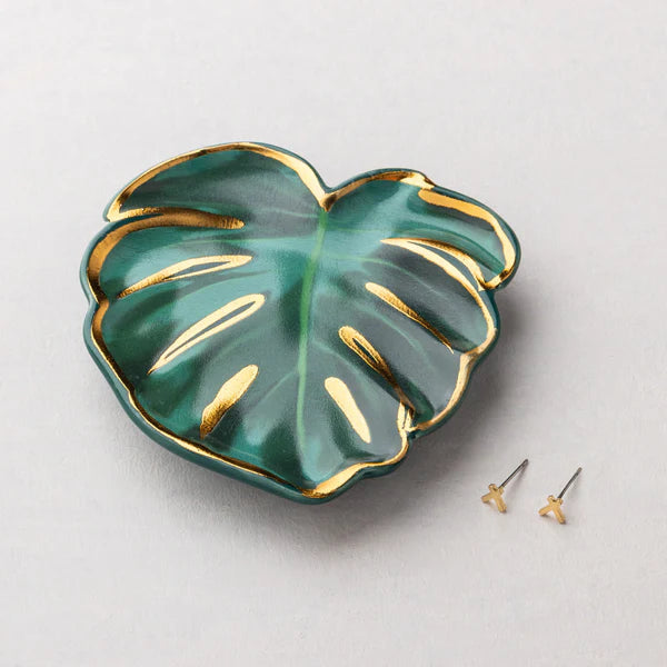 Scout Jewelry Dish &amp; Stud Earring Set - Leaf/Sage
