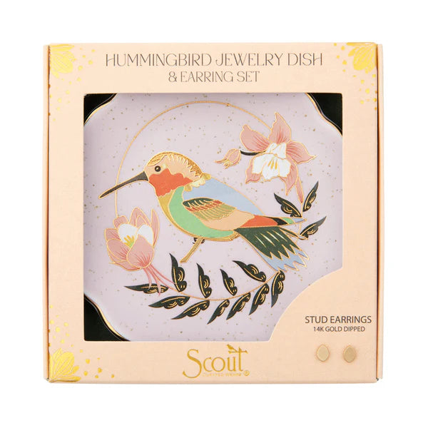 Scout Jewelry Dish &amp; Stud Earring Set - Hummingbird/Lavender
