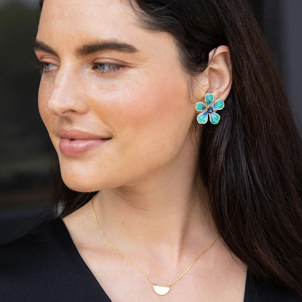 Scout - Sparkle &amp; Shine Lg Enamel Flower Earring - Sea Green/Gold