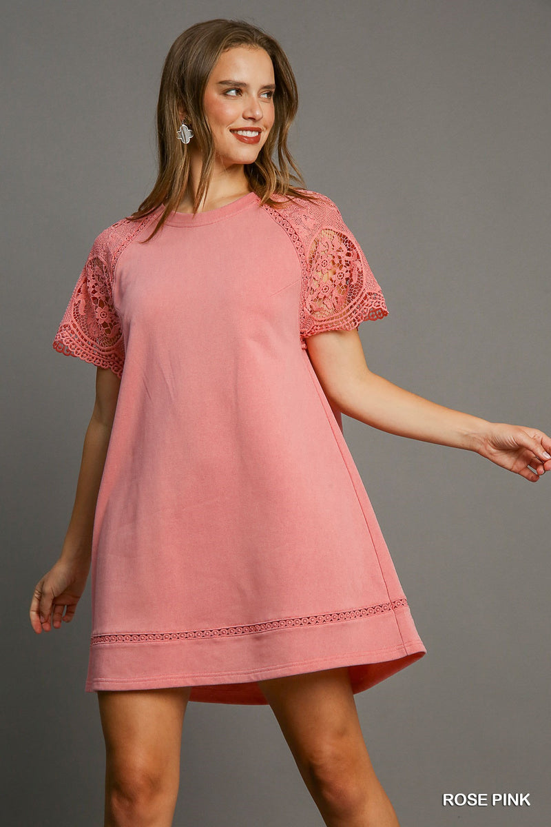 FINAL SALE Round Neck French Terri Mini Dress - Rose Pink